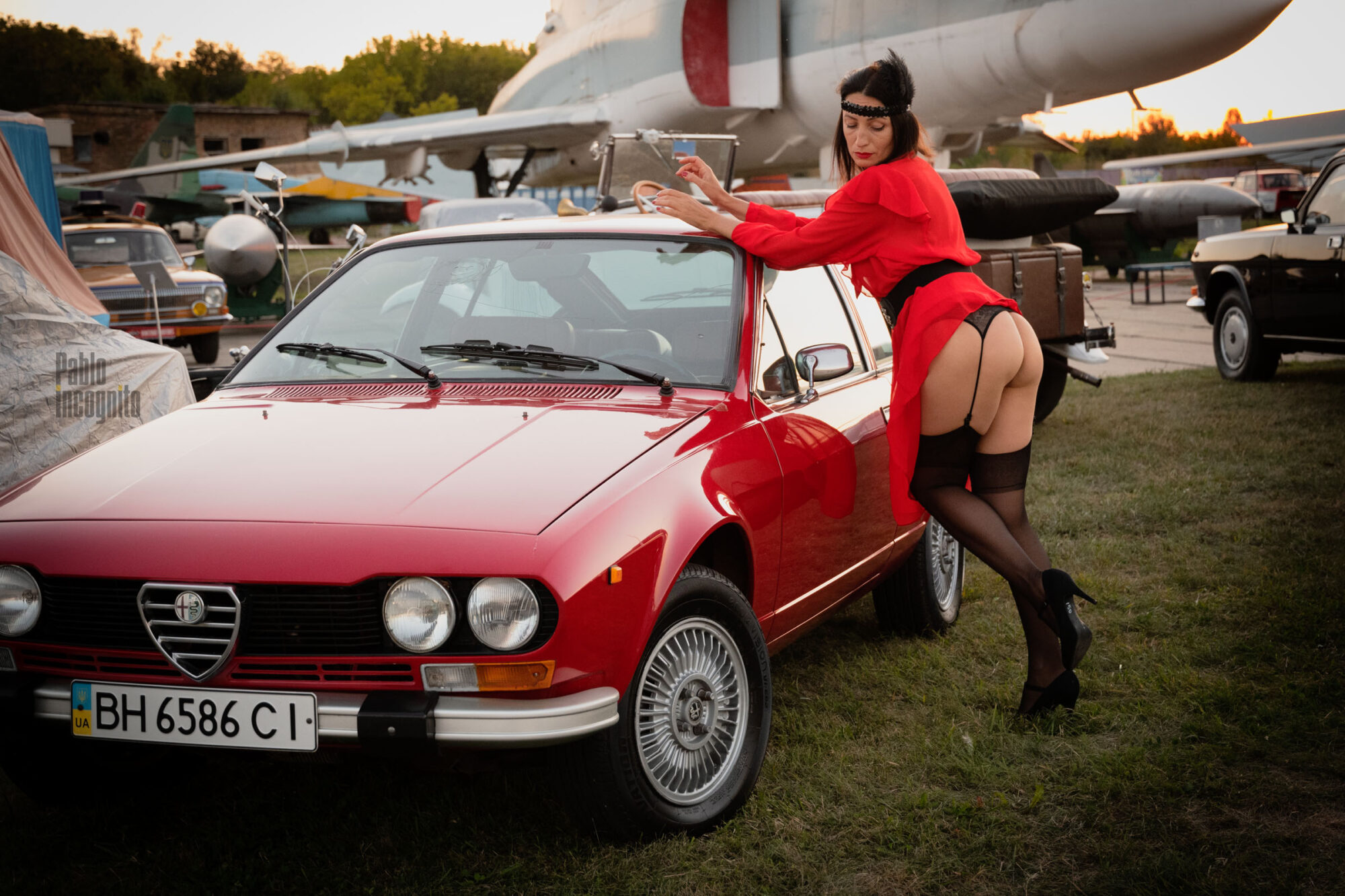 Red Alfa Romeo GTV 116 Nude And Car Bottomless Pablo Incognito