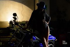 Photo session of NUDE Glamor in the garage. Girl and Harley. Iren Adler. Pablo Incognito