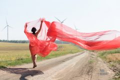 Delicate erotica. Nude girl in a transparent fabric in the wind. Nude photo by Pablo Incognito
