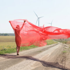 Nude girl in a transparent fabric in the wind. Nude photo by Pablo Incognito