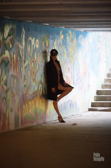 Naked girl in the underpass photo