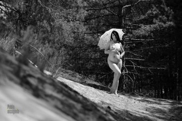 black and white nude with umbrella