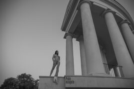 Nude at dawn in Odessa, black and white photo