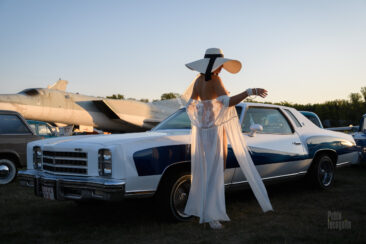 Nude photoshoot at sunrise at the Aviation Museum at the retro auto 2020 exhibition