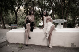 Nude models posing topless, 30s style, photo