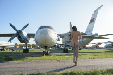 Nude beauty in the aviation museum Kyiv Ukraine