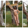 Poster ero triptych naked girl near a tree without bark nude