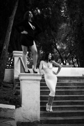 Two girls in the park photoshoot nude black and white