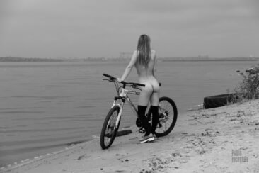 Black and white nude with bike
