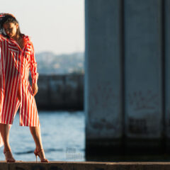 Nude photo shoot under the city bridge. Erotic with perspective. Photographer Pablo Incognito