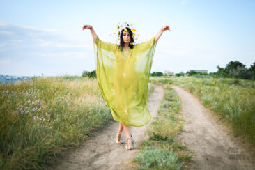 Beautiful witch in a transparent dress on Ivan Kupala, nude photo