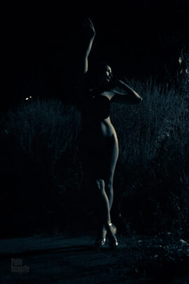 Artistic night nude outdoors black and white
