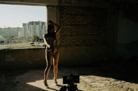 Photo backstage from the shooting of nudity on an abandoned